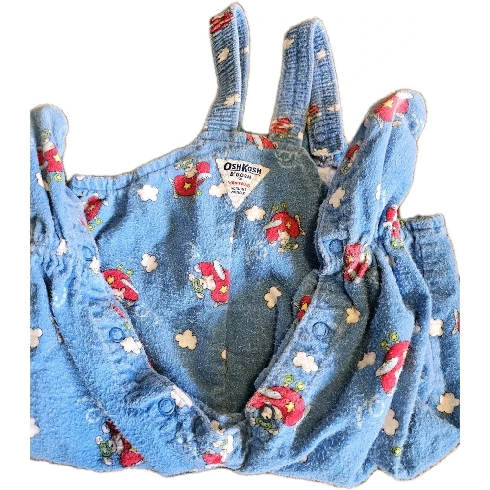Oshkosh Overalls 6/9 m Blue Flannel Airplane  USA Vintage